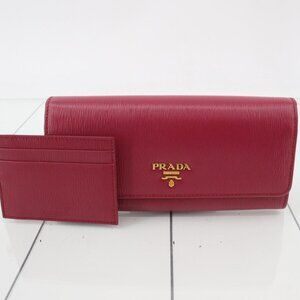 PRADA Saffiano / Vitello Move Leather Continental Wallet & Card Case Red